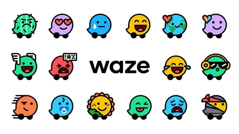The Waze brand: the friendly cartoon car mascot with eyes, against the Waze community palette